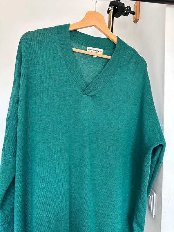 Sweter długi wełniany tunika 100% wełna merino włoski