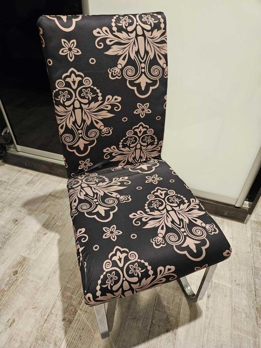 Pokrowce na krzesła glamour elastyczne uniwersalne wzór 4 sztuki