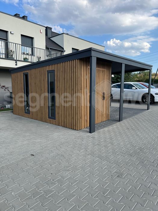 Nowoczesna wiata samochodowa z domkiem narzędziowym!