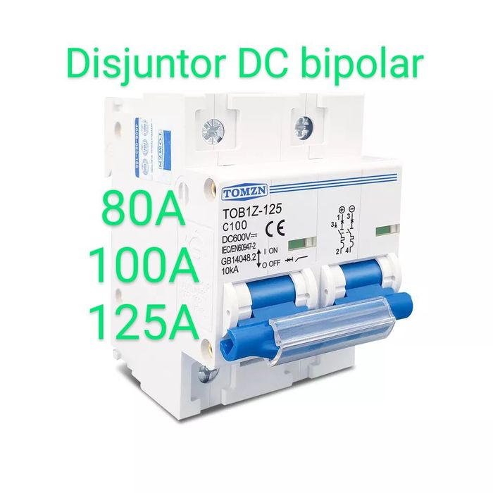 Disjuntor DC Solar Bateria Proteção Fotovoltaica CC 6A a 300A dijuntor