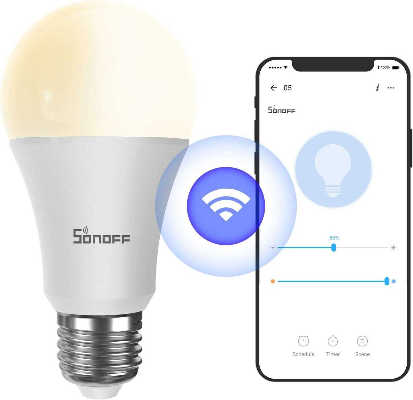 Lâmpada LED WiFi Sonoff B02-B-A60 - BRANCA/AMARELA Regulável