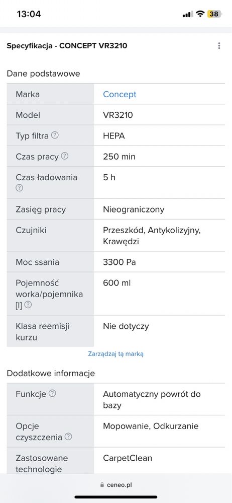 NOWY Robot sprzatający, odkurzacz Concept VR3210 (jak Roomba)