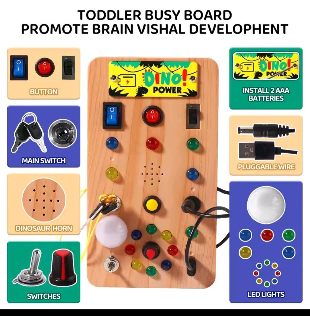 Zabawka edukacyjna Montessori Busy Board  sensoryczna dźwięk dinozaura