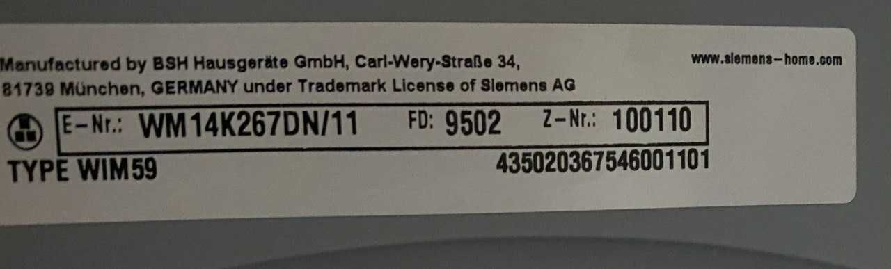 Пральна машина Siemens WM14K267DN/11 (7 кг, 1400 RPM) з Німеччини