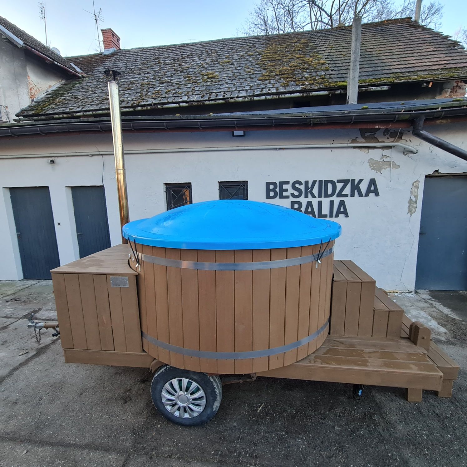Balia mobilna, bania na przyczepie