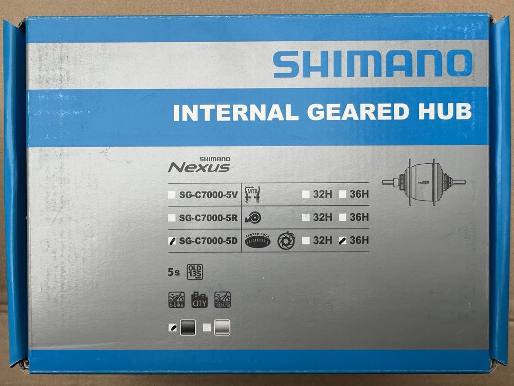Nowa piasta Shimano Nexus SG-C7000-5D CenterLock Tarcza  5s / 36H BOX