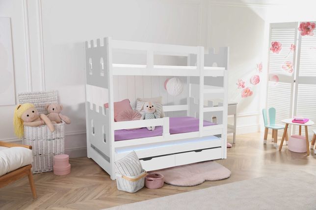 Łóżeczko piętrowe dla 3 dzieci TOLA ZAMEK - materace GRATIS