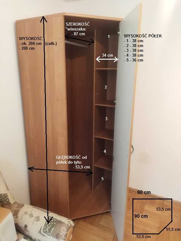 Szafa narożna solidna 204 x 90