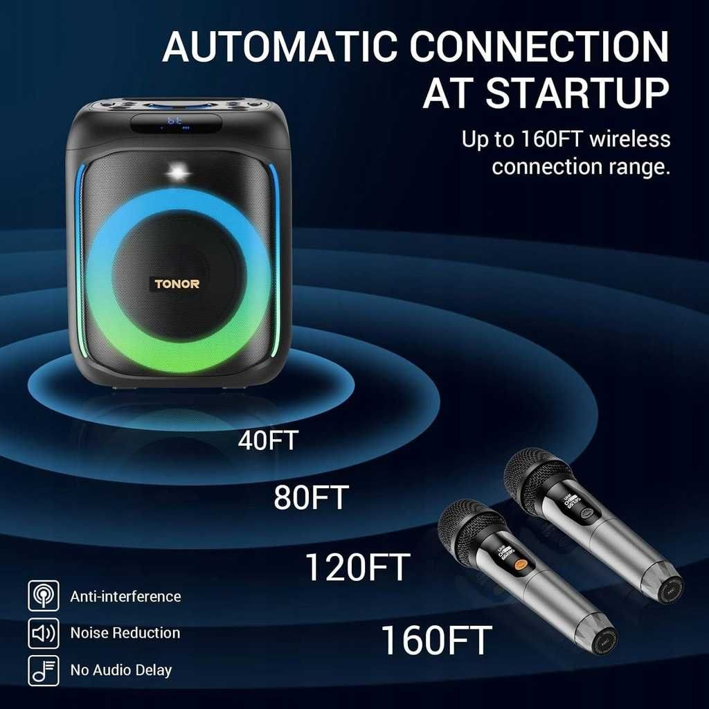 Głośnik Bluetooth zestaw KARAOKE dla dorosłych dzieci RGB, 2 mikrofony