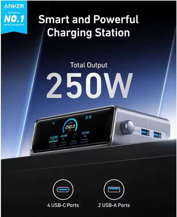Зарядное устройство Anker Prime 250 Вт GaN Prime, Тип штекера: US Plug