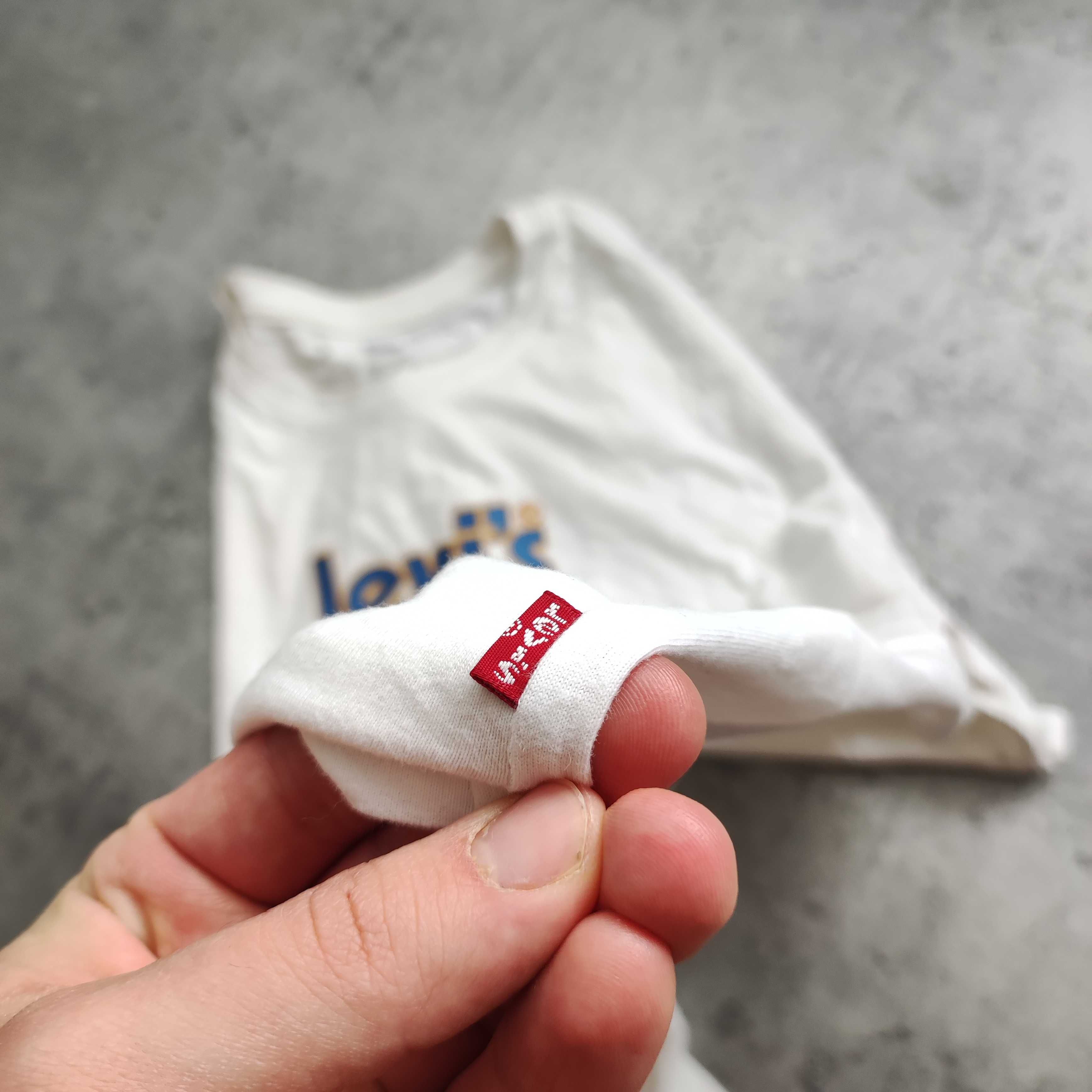 MĘSKA Bawełna PREMIUM Koszulka Biała Levis Haft Logo Elegancka Casual