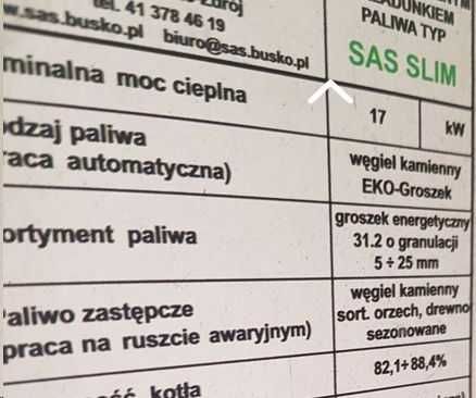 Kocioł grzewczy CO z automatycznym podajnikiem SAS Slim 17kw