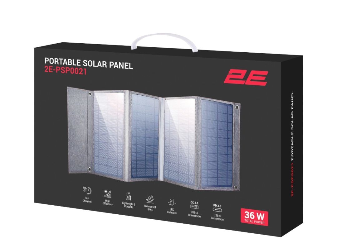 Портативная солнечная панель 2E, 36 Вт
Портативная солнечная панель 2E