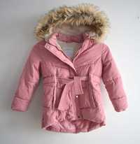 Różowa kurtka zimowa płaszcz z kapturem 116 r. 5 - 6