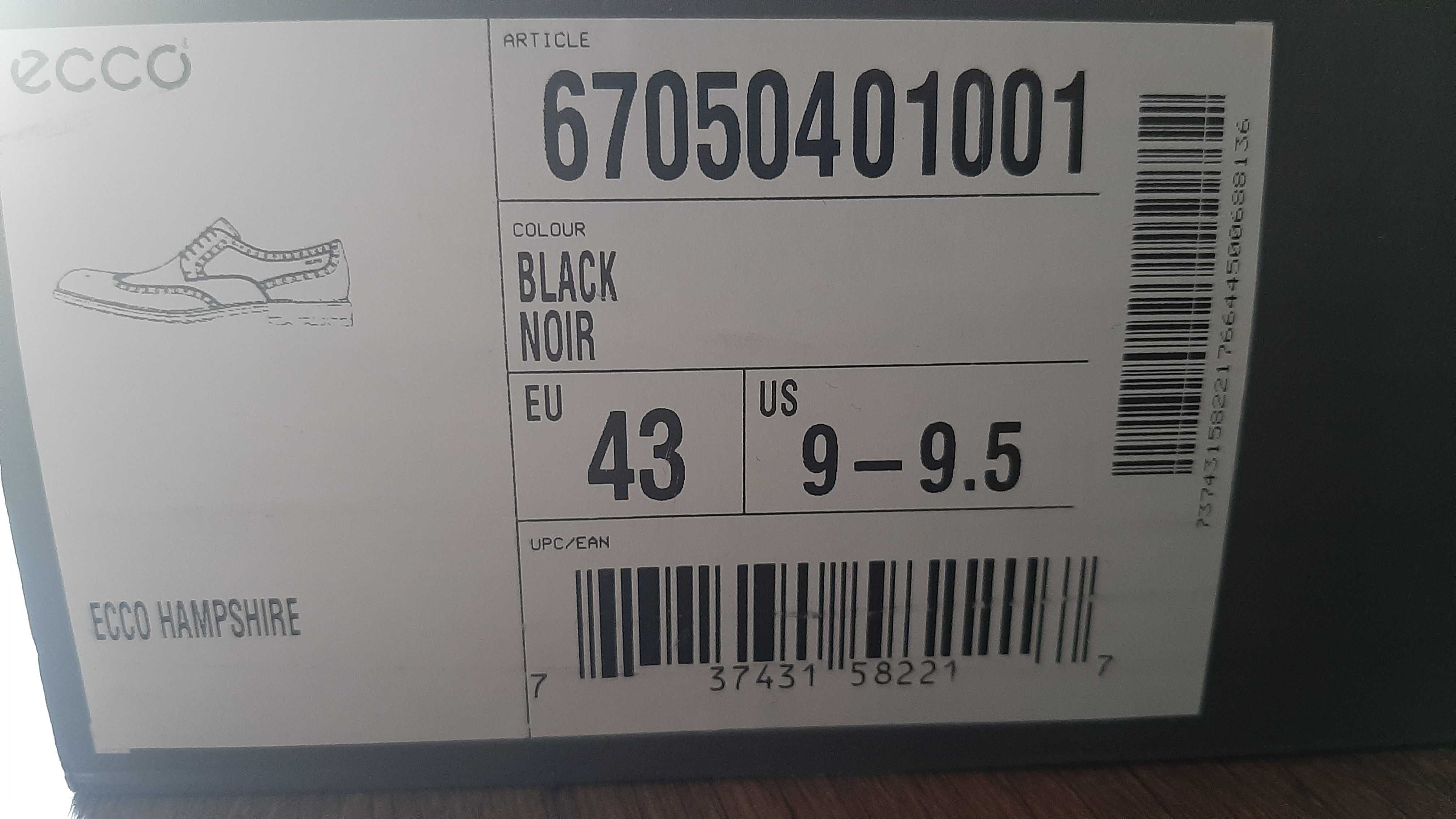 Nowe buty męskie Ecco Hampshire r. 43 czarne eleganckie wygodne