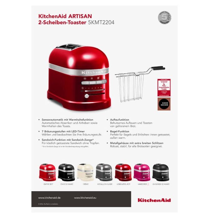 Тостер KitchenAid Artisan 5KMT2204EAC разные цвета в наличии 5KMT2204E