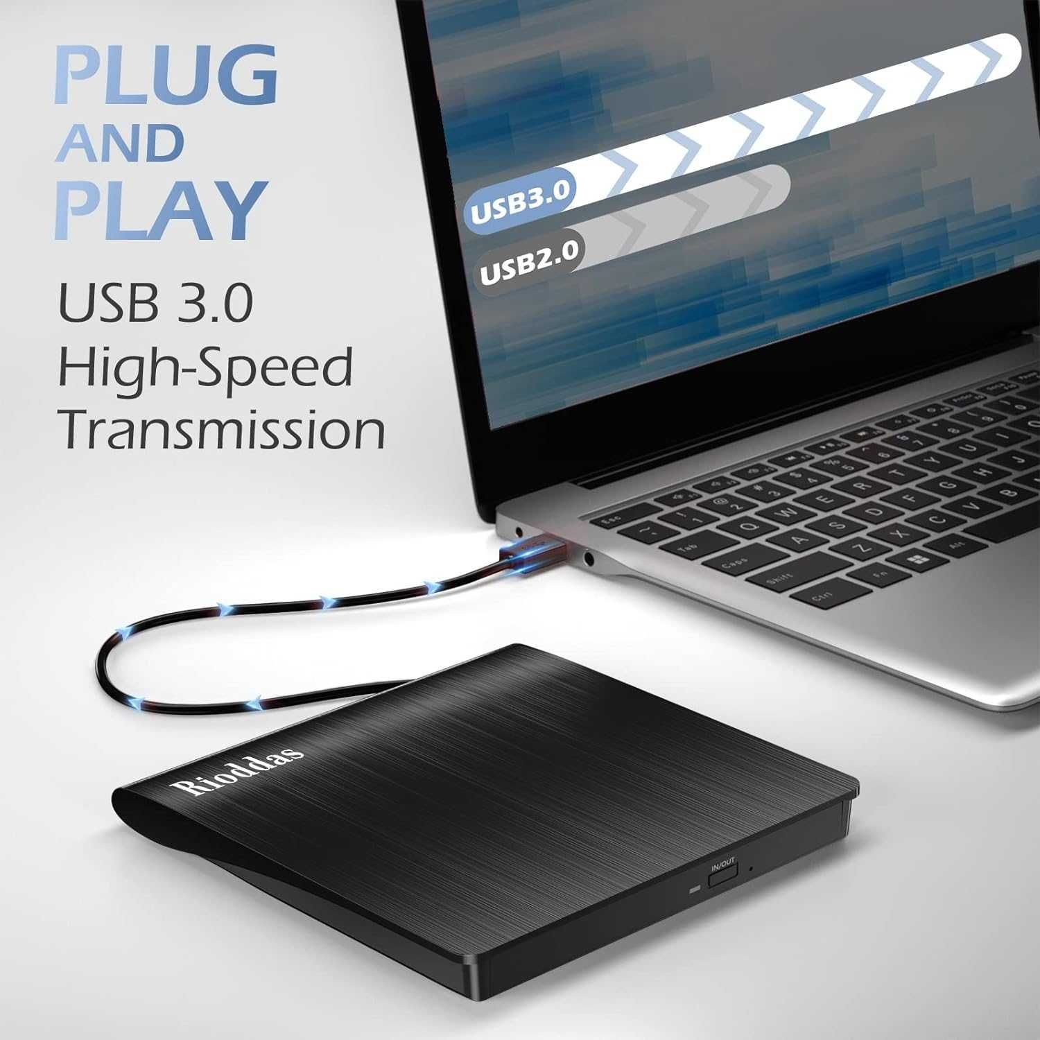 Rioddas Zewnętrzny napęd CD USB 3.0 przenośny CD DVD nr97