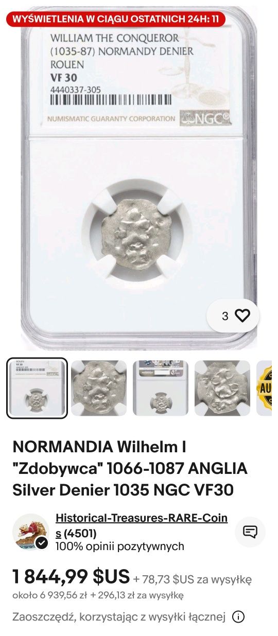 Wilhelm Zdobywca Denar Normandia - grading NGC - Wilhelm the Conqueror