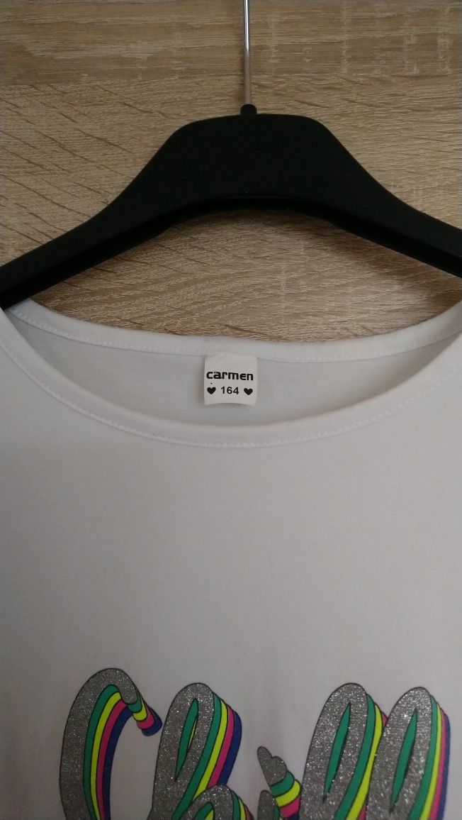 Biały T-shirt dziewczęcy z napisem rozmiar 164