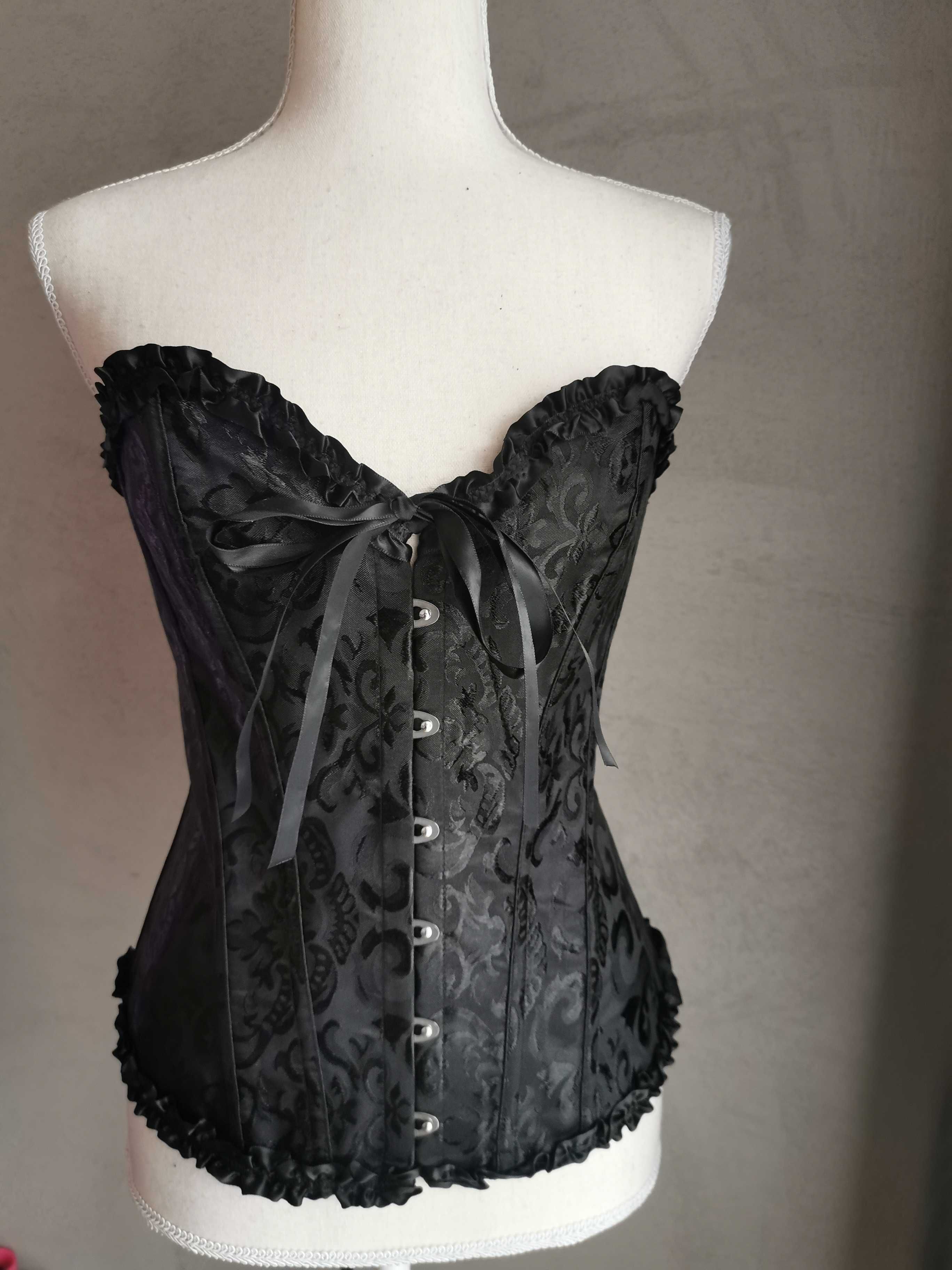 Gorset modelujący talię wiązany m 38 czarny gotycki