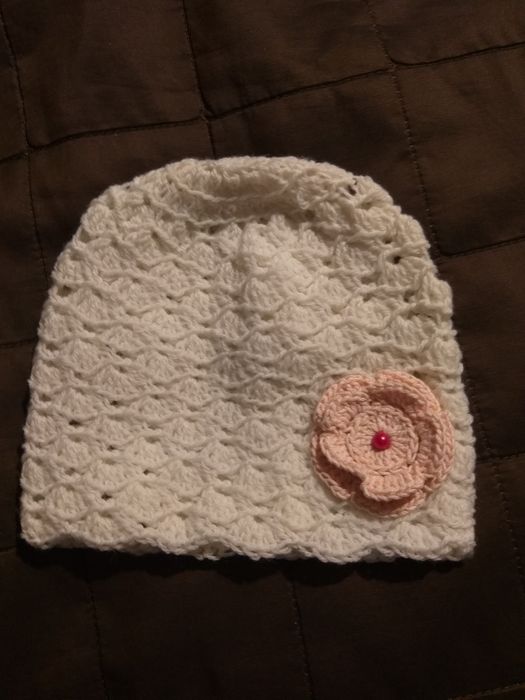 Czapeczka chrzest 62 białe nowa szydełko rękodzieło