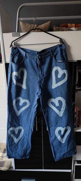 Szerokie spodnie jeans w serduszka XXL 2 XL 44