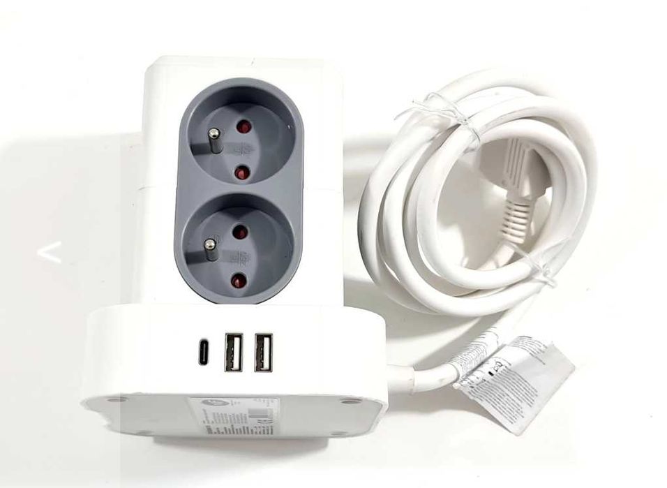 Przedłużacz kostka PRO-MAX 8 gniazd + 2x USB biały