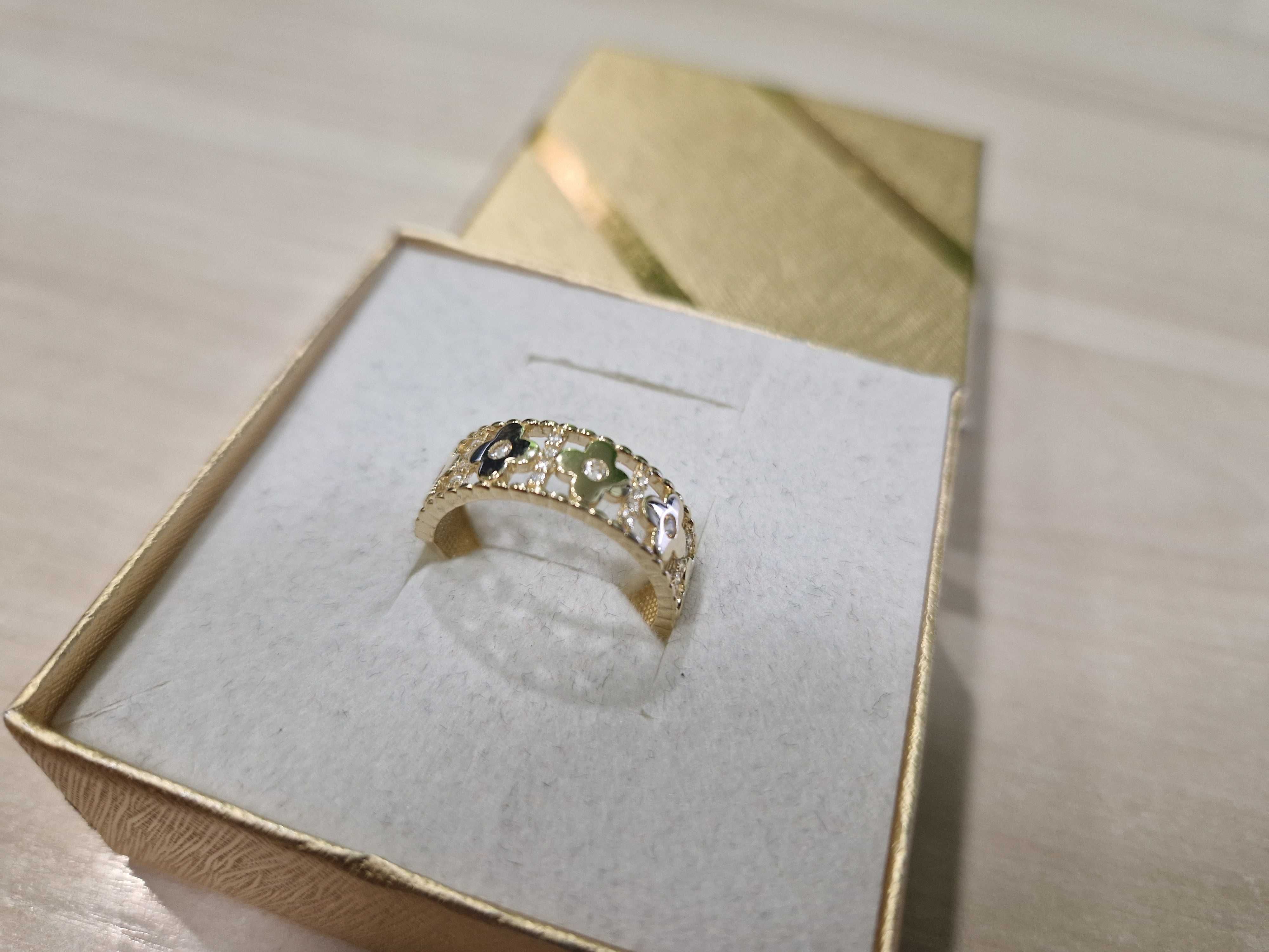 Nowy złoty pierścionek kwiatuszki rozmiar 14 PR 585