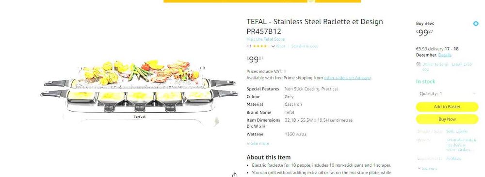 TEFAL - Raclette Inox et Design PR457B12