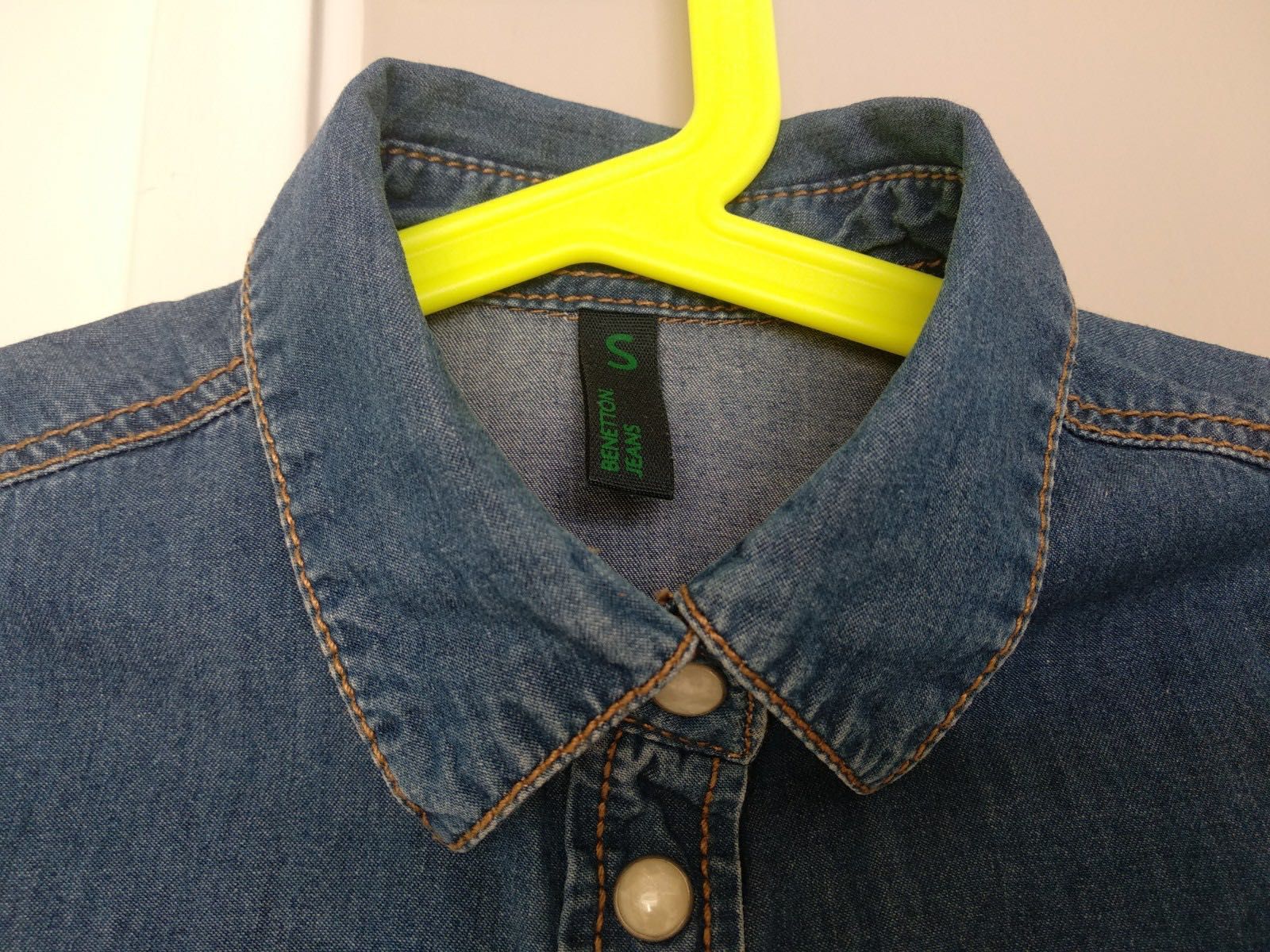 Camisa em denim para menina, Benetton, tam. 6-7 anos