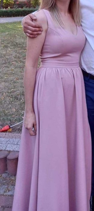 Sukienka maxi 38 M Katniss wieczorowa wesele damska pudrowy róż długa