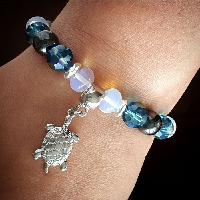 Bransoletka opal hematyt kryształ żółw morska