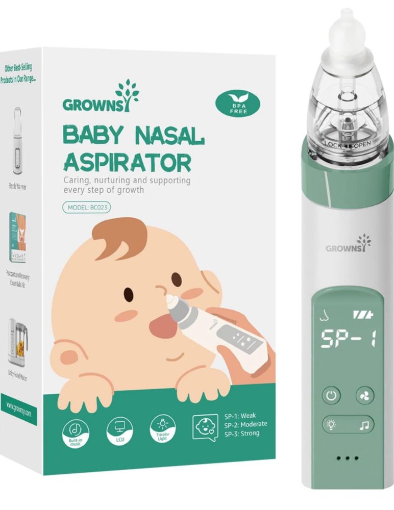 Elektryczny aspirator do nosa dla niemowląt, z 3 przyssawkami