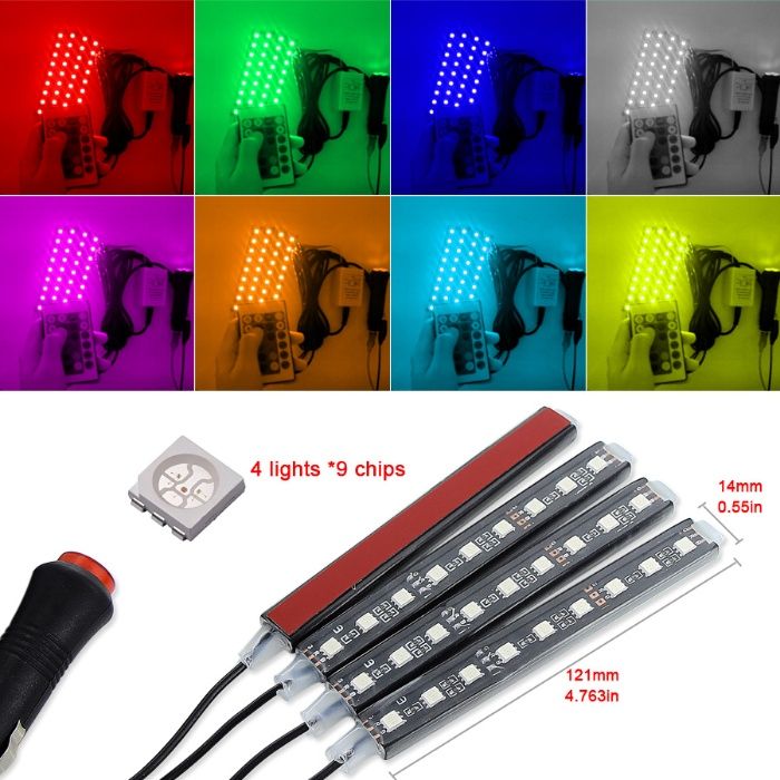 Подсветка салона 4х9 RGB многоцветная, автомобильная LED подсветка.