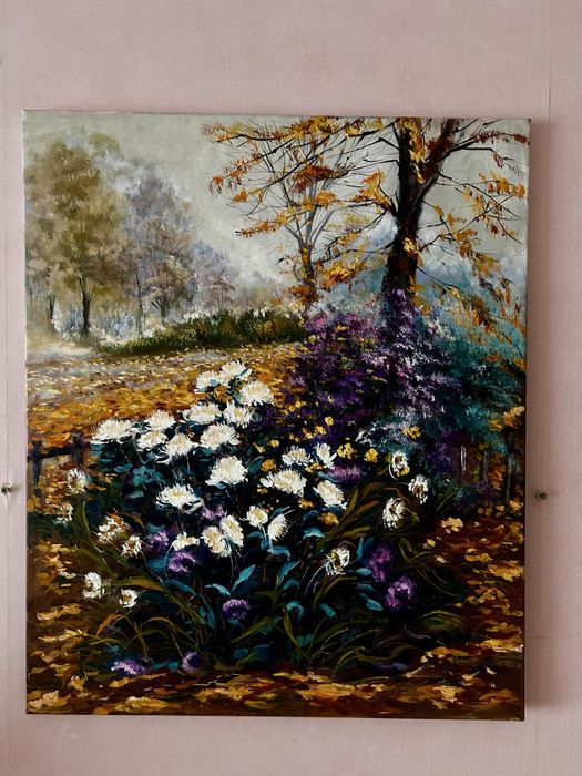 Картина Білі хризантеми в саду