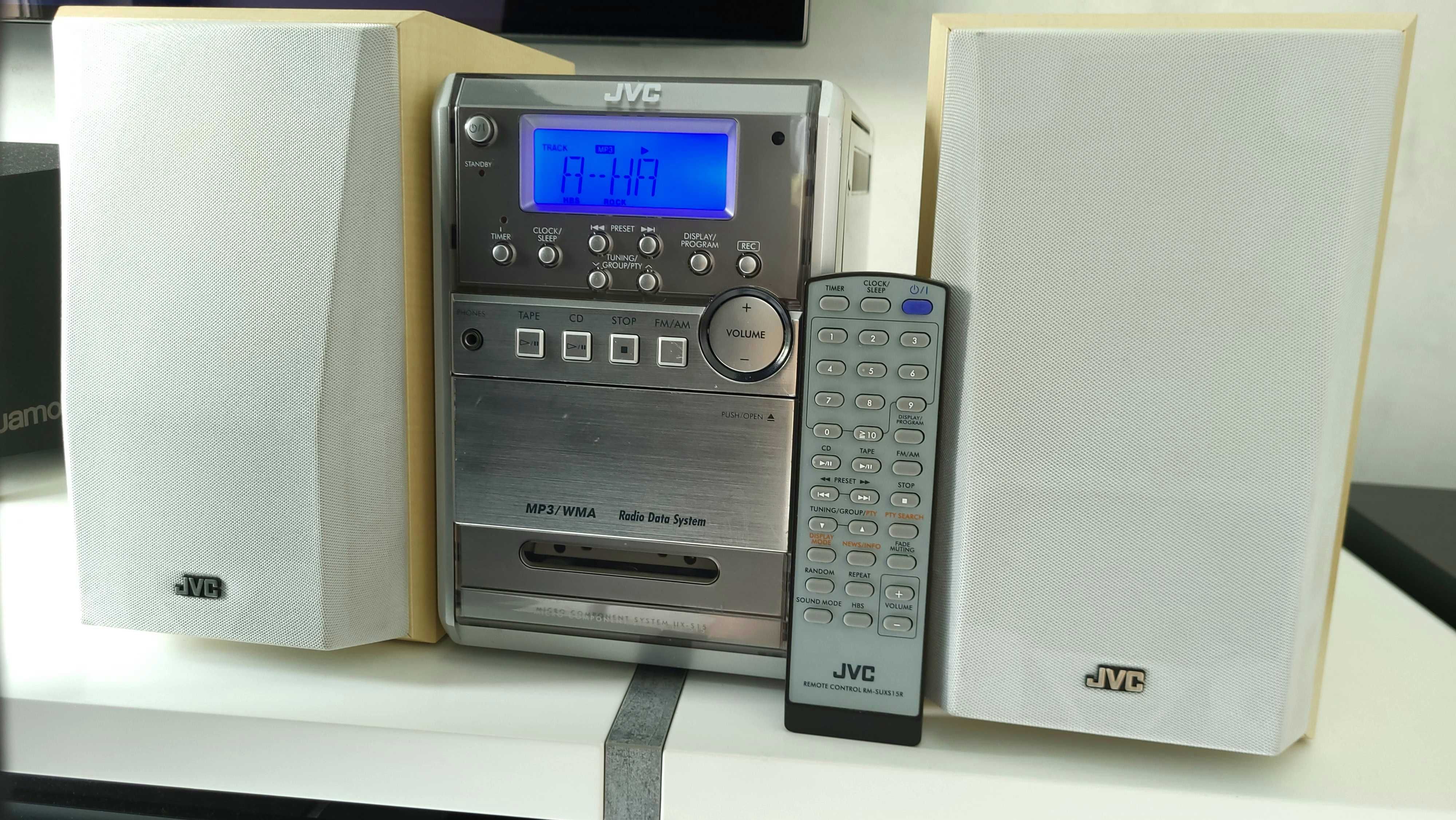 JVC mikrowieża FM RDS z odtwarzaczem CD/mp3, TAPE - pilot, głośniki
