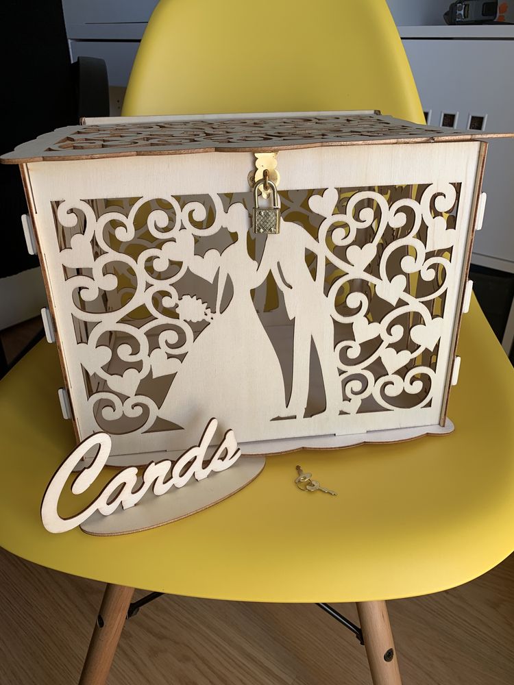 Caixa madeira p/cartões de felicitações Casamento