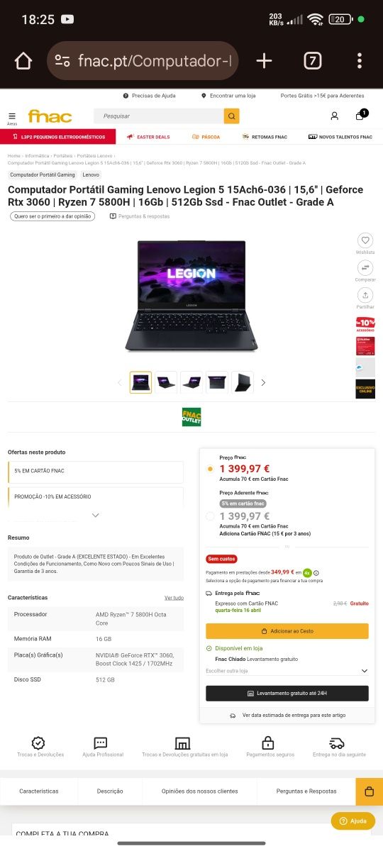 Portátil Gamer Lenovo rtx3060