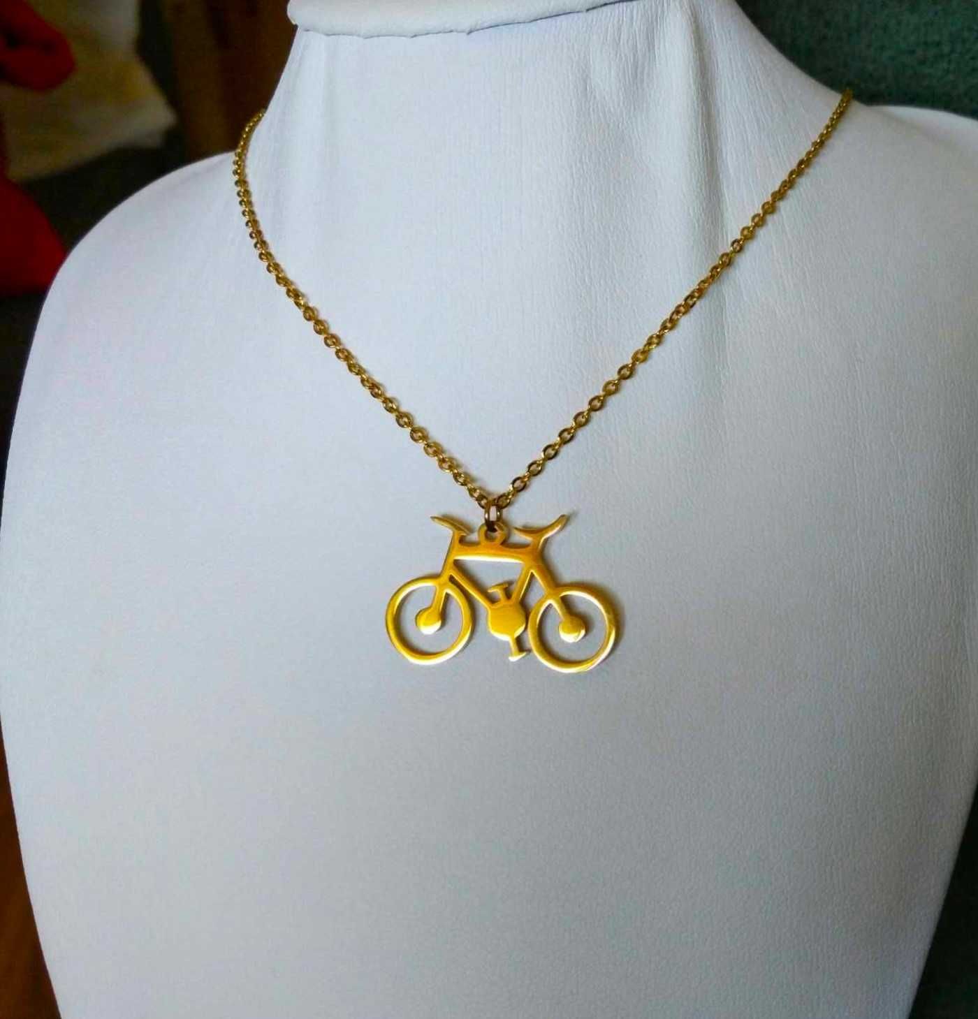 Colar Aço Dourado c/ Bicicleta NOVO