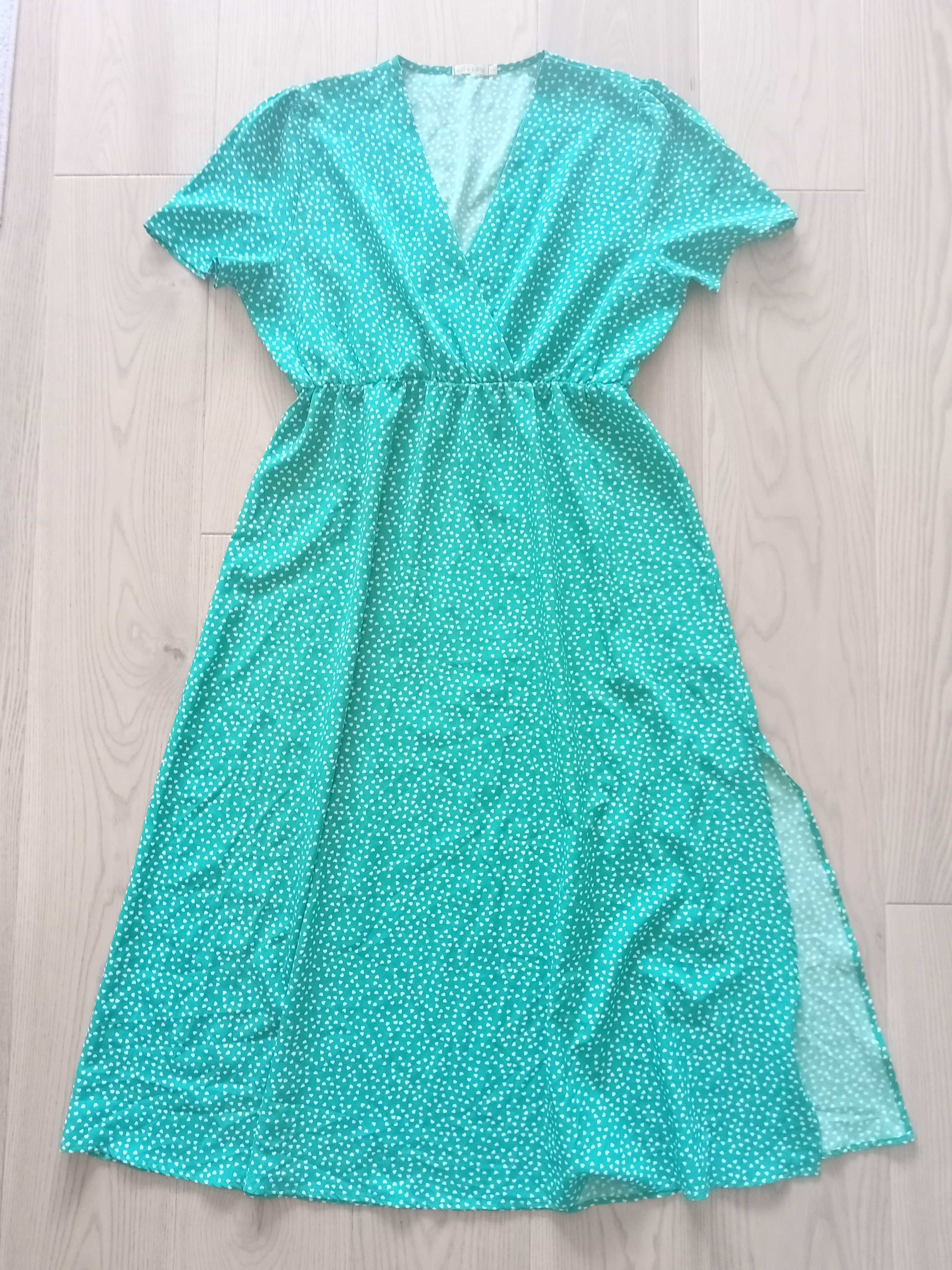 Sukienka maxi zielona w serca r. L (40) stan idealny