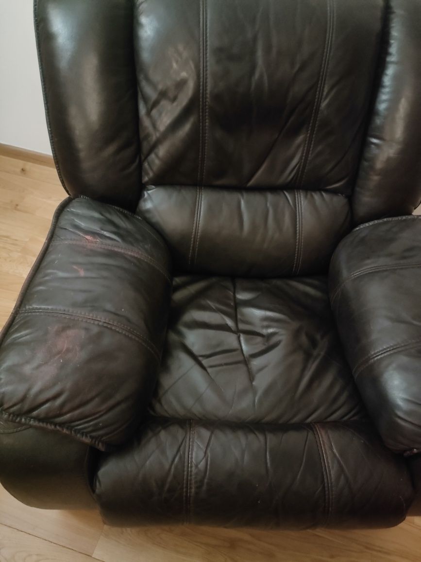 kanapa skórzana, dwa fotele
