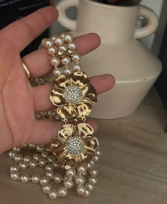 Colar de pérolas Majorica vintage com banho a ouro