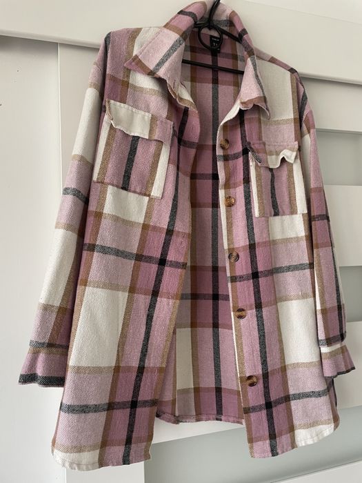 Koszula w kratę różowa oversize XS luźna damska