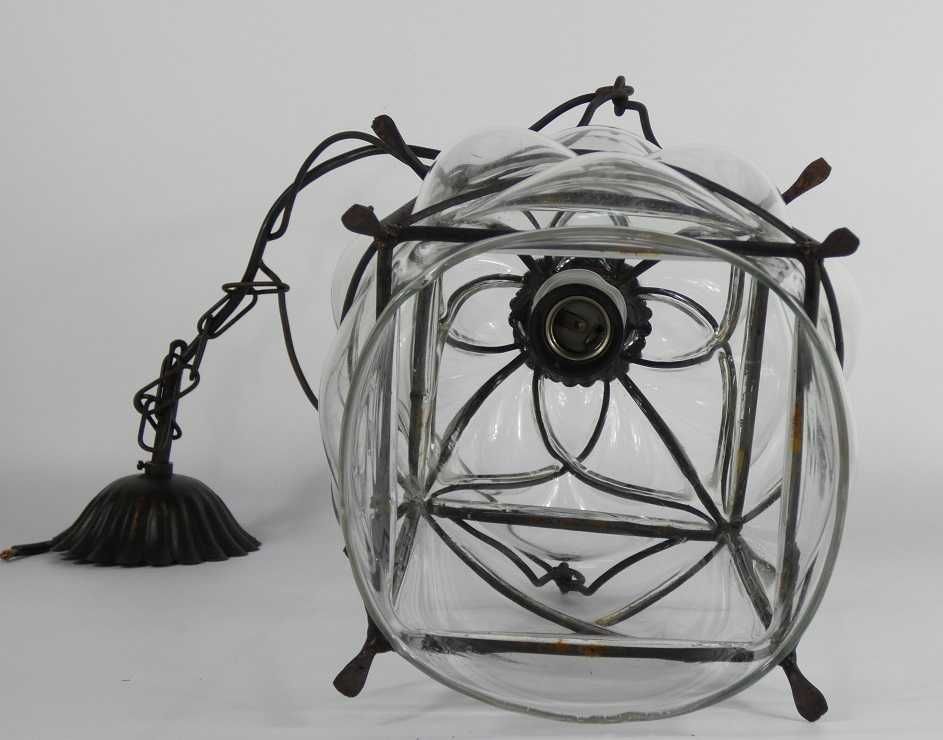 Duża przezroczysta Lampa wisząca metal szkło MURANO żyrandol latarnia