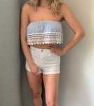 Primark crop top hiszpanka letnia w biało-niebieskie paski koronkowy M