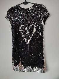 Cekinowa sukienka 146 czarno-srebrna