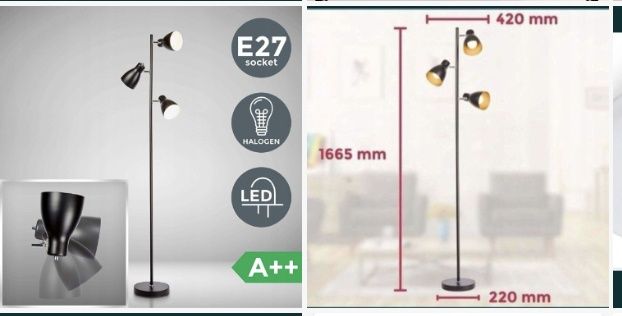 Lampa podłogowa stojąca retro 3xe27 ruchome reflektory żarówki gratis