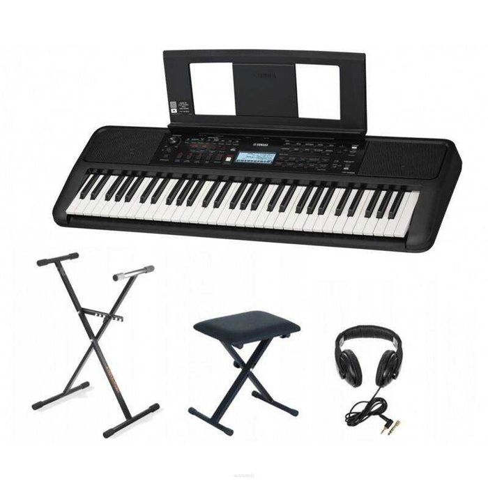 Yamaha PSR-E383 keyboard + statyw + ława + słuchawki - ZESTAW - NOWY