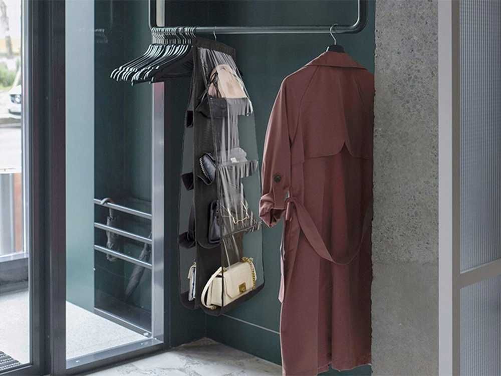 Organizer do szafy na torebki buty wieszak czarny do 16 torebek 100cm