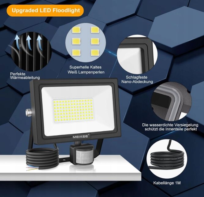 MEIKEE 80W LED reflektor z czujnikiem ruchu na zewnątrz 7520 LM OPIS